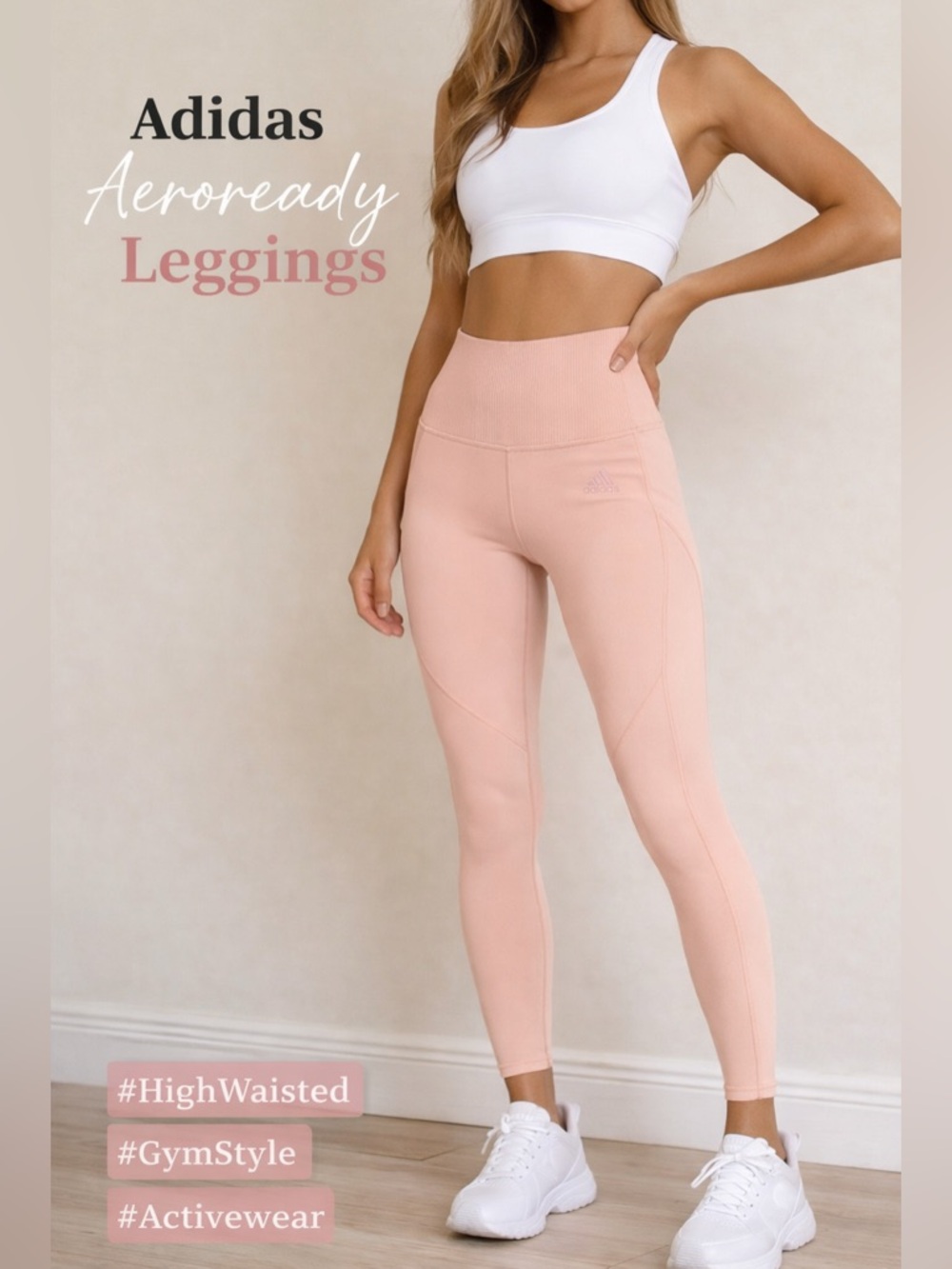 Adidas Aeroready Blush Pink High-Waisted Leggings Size M | Sculpting Activewear
